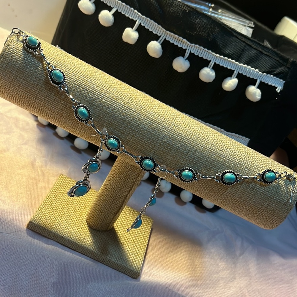 🎁faux Turquoise Anklet and earrings .NWOT - Picture 5 of 8